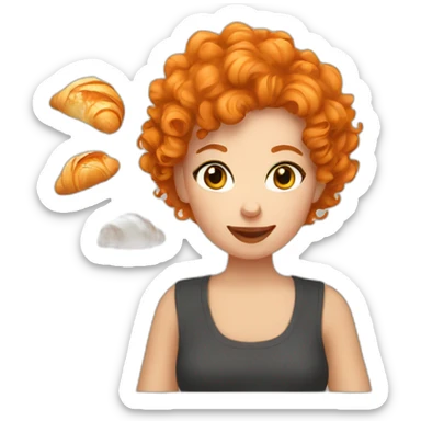 Orange short curly hair girl eating croissant sticker