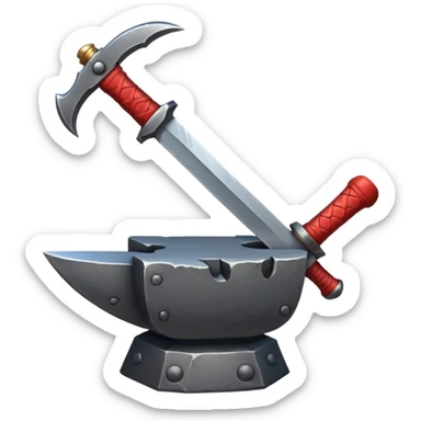 red-hot sword being forged on anvil with hammer sticker