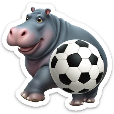 fat hippo as soccer player kick ball left leg sticker