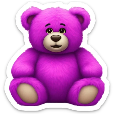 Realistic isolated big really fluffy hot pink and royal purple fuzzy full length Valentines Day stuffed Teddy Bear. sticker