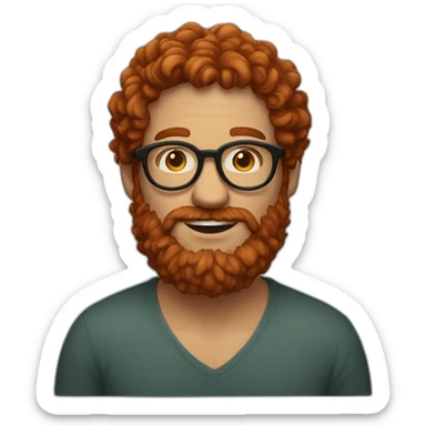 Man with beard, big rimmed glasses and curly red hair sticker