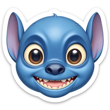 blue alien Stitch face from Lilo and Stitch with big eyes and sharp teeth sticker