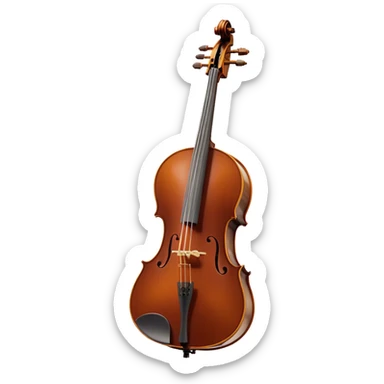 Create an elegant and refined emoji representing the Cremona cello with a Hans Klein HKCB bow. The design should feature the curved wooden body of the cello with a rich, glossy finish, capturing its classical shape and intricate details. The bow should be displayed with fine craftsmanship, highlighting the hair and the smooth, polished wooden stick. Include subtle musical notes floating around the instrument to emphasize its rich, melodic sound. Use deep wood tones like chestnut brown, gold accents for the fittings, and soft lighting effects to give the instrument a timeless, professional feel. The background should be transparent. sticker