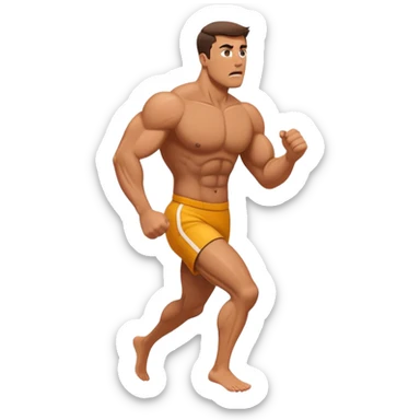 a muscular man afraid and running from his wife sticker