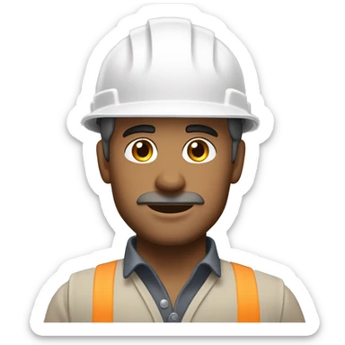 construction worker, full head shot, 3/4 view of face, white hard hat, male, adult, slight stubble, strong jawline, clear eyes visible, color palette: white, beige, gray and brown sticker
