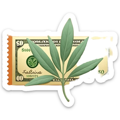 Una miniatura fotorrealista de un billete de cien dólares enrollado elegantemente con un hilo de oro brillante y un pequeño acento de hoja de salvia. Fondo terracota. Estilo: lujo financiero y orgánico sticker