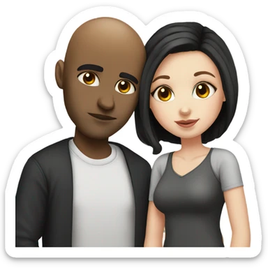 White girl dark hair kissing mixed bald man sticker