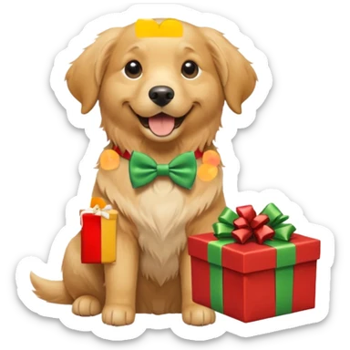 Father's day dog holding presents sticker