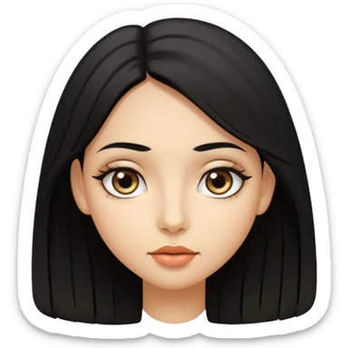 girl with medium long hair black hair black eyes almond olive skin stone small lips sticker