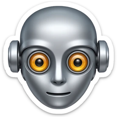 A friendly robot face with innocent eyes and an uncovered brain sticker