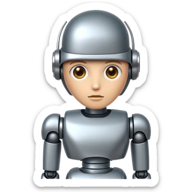 robot assistant staring intently, metallic details, iOS emoji style, transparent background sticker
