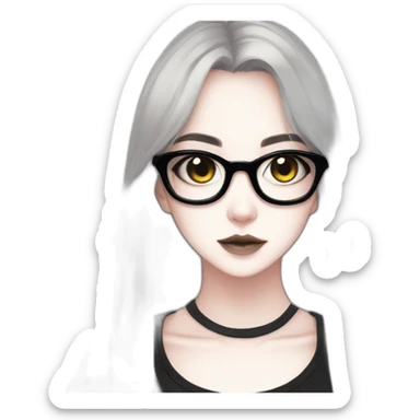 Anime+eyes+goth-girl-dark-hair-with-glasses-black-tshirt sticker