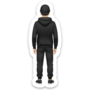 fullbody caucasian man in black hoodie on head, hands in pockets and black pants rear backview sticker