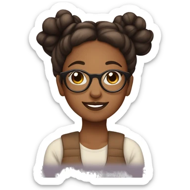 cute brown woman with low space buns and glasses blushing  sticker