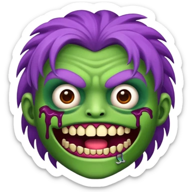 Zumbi verde com dentes prata e cabelo roxo sticker