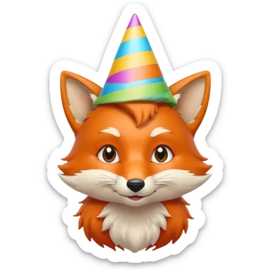 cute fox wearing a party hat, portrait, bust up sticker