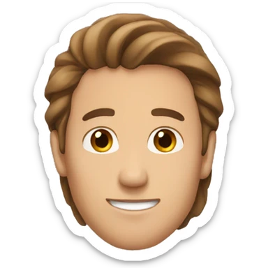 male, no beard, long brown hair in a queue sticker