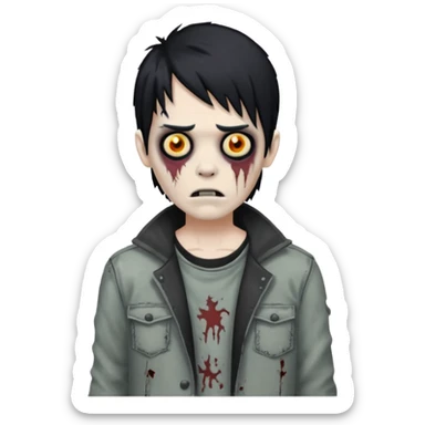 Make a zombie boy with black mullet emo hair  sticker