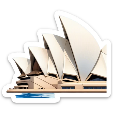 Cinematic Realistic Sydney Opera House Landmark Emoji, depicted with its iconic sail‚Äêlike design set against a clear blue sky, rendered with crisp architectural detail and dynamic lighting. sticker