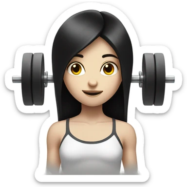 Pale girl with long black hair lifting weights sticker