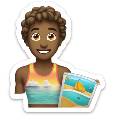 chico de 20 años editando un video desde la computado en la playa sticker