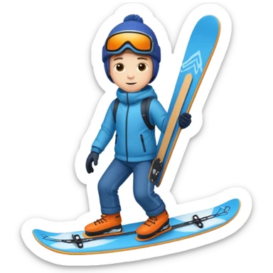 winter clothes boy with skiboard  sticker