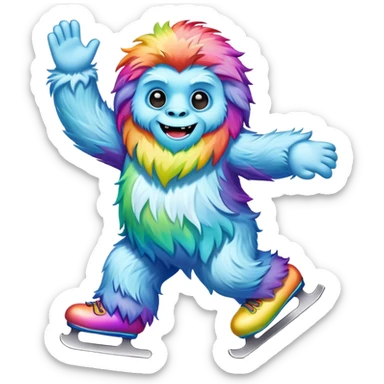 rainbow yeti ice skating  sticker