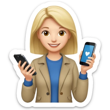 woman casual clothes holding a phone in one hand sticker