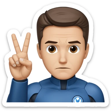 Reed Richard’s from the Fantastic 4 holding up 4 fingers thumb down out in front of himself with only one hand sticker