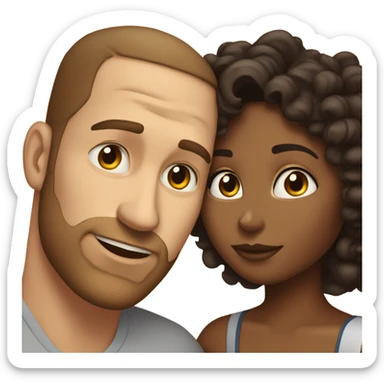 Tanned complexion woman with curly hair and white man with  straight dark brown hair kissing  sticker