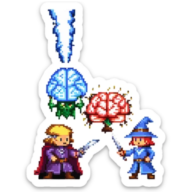 wizard and brain in a duel with animated spell effects sticker