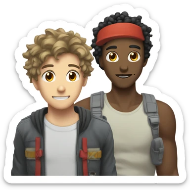 two guys anime play video games sticker