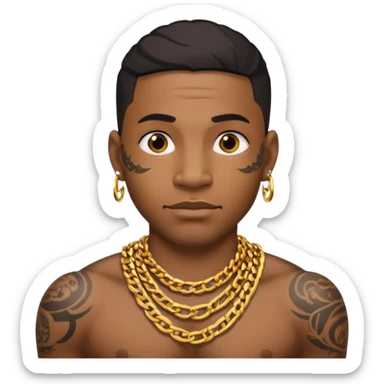 black man with tattoos, wearing a chain and grills sticker