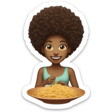 Black Girl with afro smiling and eating spaghetti sticker