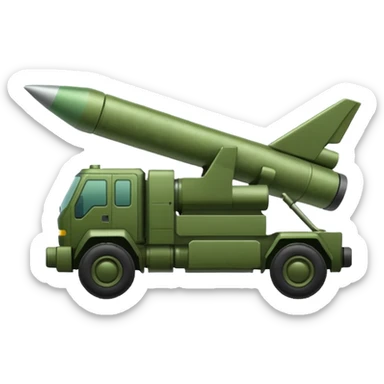 HIMARS rocket launcher, simple form, green military color, recognizable silhouette, emoji style sticker