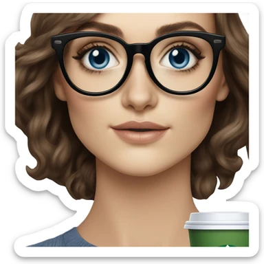  ⁸lHyper Realistic Photo keireav Knightly wearing black glasses and blue eyes holding Starbucks  sticker