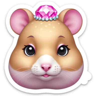 glamorous hamster portrait, head and shoulders only, exaggerated pink makeup, bright eyeshadow, long eyelashes, shiny blush cheeks, sparkling face gems, glitter accents, elegant earrings, fantasy beauty style, cute 3D cartoon, mobile game icon style, clean background, no text, no watermark
 sticker
