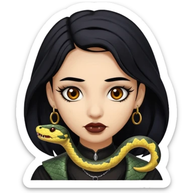 gothic black hair brown eyed brown eyed girl with snake bites and septum piercing  sticker