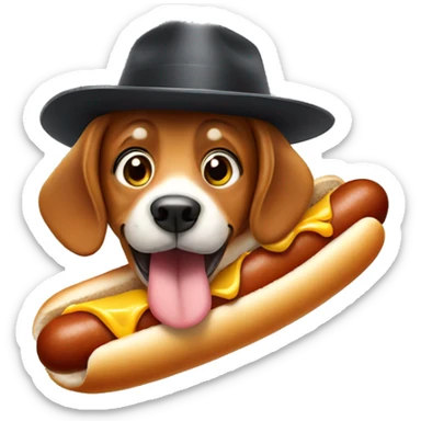 Hot dog with a hat sticker