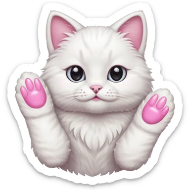 white cat fluffy paw, from the top, pink nails cute sticker