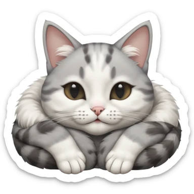 grey and white small cat with eyes closed lying down upside down with its paws/arms tightly covering its own face sticker
