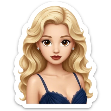 blonde model, brown eyes, long wavy hair, oscars red carpet, navy tulle gown sticker