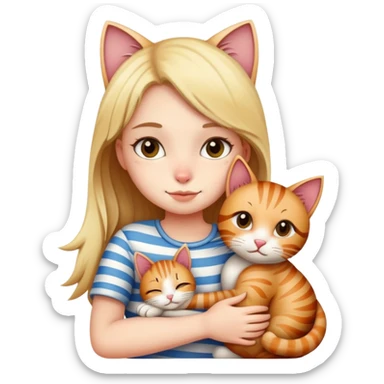 Girl hugging a stripped cat sticker