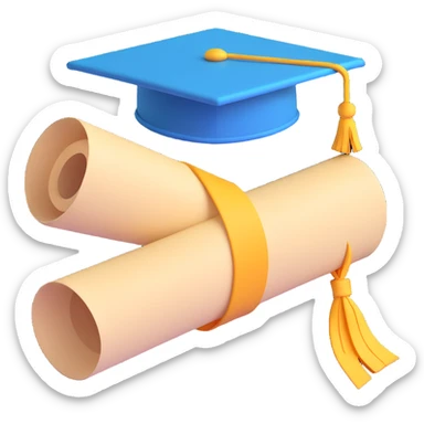 Remove the face from the emoji, leaving only the rolled parchment with the graduation cap on top, in 3D emoji style with a transparent background. sticker