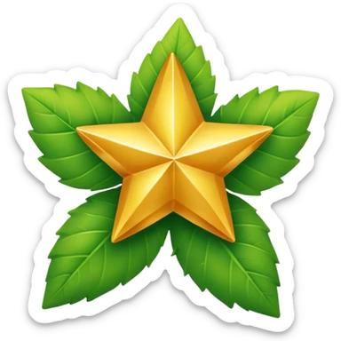 "A vibrant, golden five-pointed star emoji, with graceful green leaves subtly integrated into its points or wrapping around its base. The design should feel radiant and positive. Clean, vector-style, 32x32 pixel icon. Transparent background. Icon for achievement in health." sticker