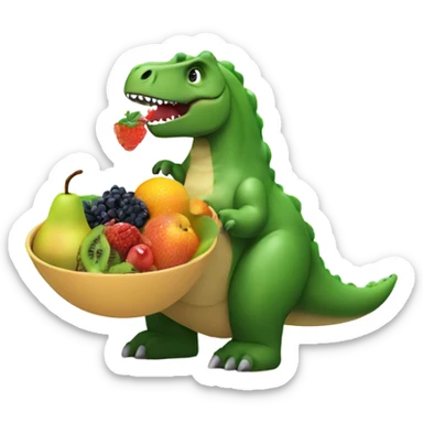 Dinosaur eating a bowl of fruit sticker