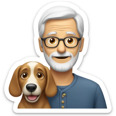 Old man praising a dog with glasses  sticker