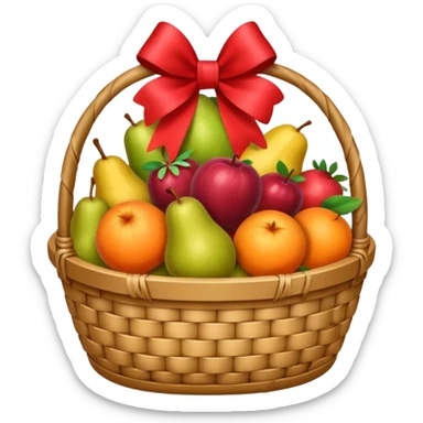 A luxury basket with wrapped fruits and ribbon bow.








































 sticker