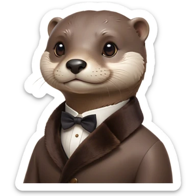 Cinematic Noble Otter Portrait Emoji, Poised and regal, with a sleek, streamlined build and a luxuriously smooth, well-groomed Fur of rich brown, deep-set soulful dark eyes, Simplified yet sharp and sophisticated features, highly detailed, glowing with a soft, dignified glow, high shine, intelligent and playful, stylized with an air of aquatic charm, focused and attentive, soft glowing outline, capturing the essence of a watchful and confident water-dweller, so majestic it feels as though it could glide out of the screen with effortless authority! sticker