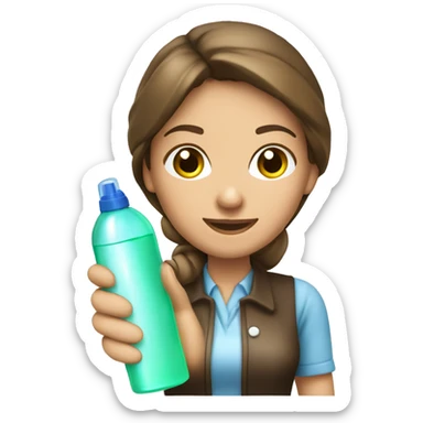 Cleaning maid light brunette with spray bottle and a cloth sticker